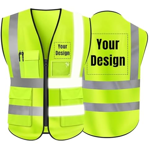 YOWESHOP High Visibility Safety Vest Custom Your Logo Protective Workwear 5 Pockets With Reflective Strips Outdoor Work Vest (Neon Yellow (L)) Cover