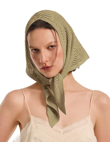 PULI Women Boho Headscarf Crochet Neck Scarf Lightweight Triangle Scarf Versatile Fashion Accessories for Spring Summer Coquette Aesthetic Camel