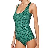 Generisch Traje de baño de sirena para mujer, de una pieza, con patrón de escamas, ajuste ceñido, sin mangas, para piscina, playa y vacaciones de verano, bikini sexy, verde oscuro, XXL
