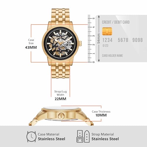 Image of Michael Kors Hutton Gold Automatic Stainless Steel Watch MKO1075