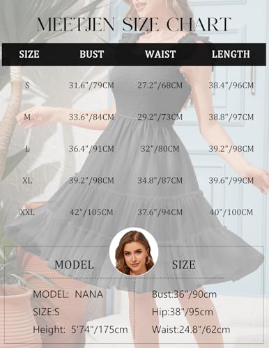 Image of Meetjen Womens Casual Summer Dresses Sleeveless Smocked 2026 Flowy Tulle Ruffle Party Square Neck Tiered Wedding Guest Dress