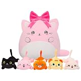 Cat with 5 babies Stuffed Animals - 15 Inch Cats Mommy with Small Babies Plush Inside 6-Piece Cute Realistic Cat Plushies Machine Wash Interactive Adopt Toy Toddler Girls Boys 0-8 Kids Birthdays Gift
