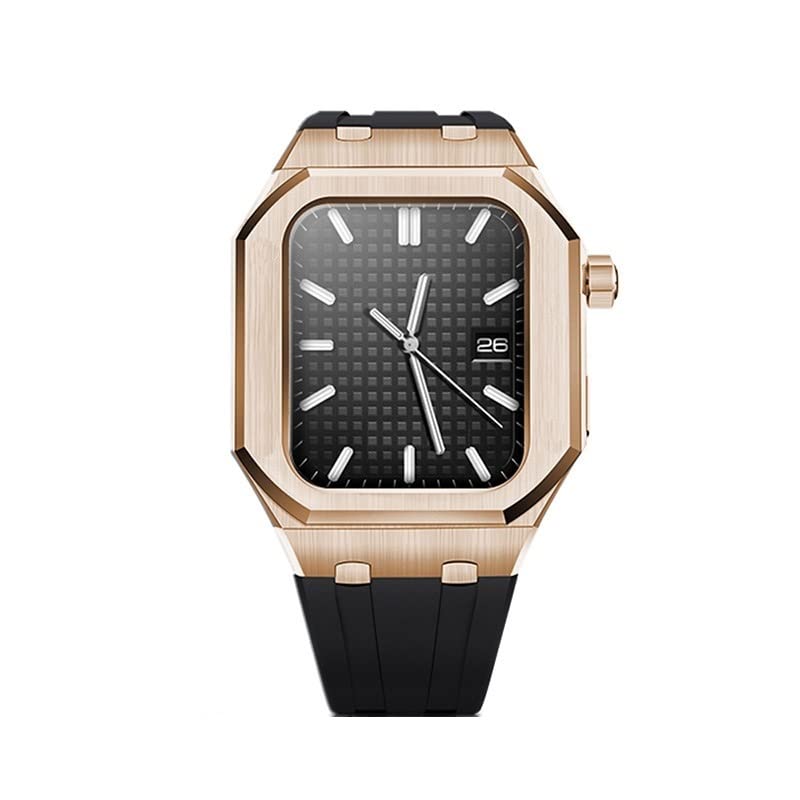 Boîtier en acier inoxydable Apple Watch 44mm avec bracelet montre fluororubber Viton
