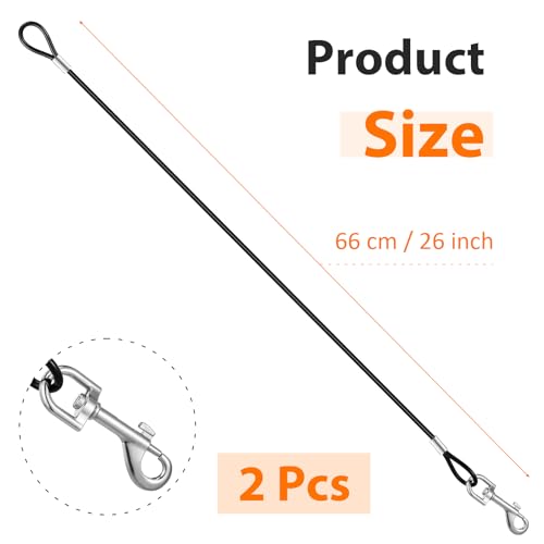 JIEYAO 2 Stück Kausichere Hundeleine,66cm/26in Tie-Out Leinen für Hunde,Hundekette Leine Bissfest Metall Kabel Leine mit Gepolstertem Griff Kettenleine für Große Kleine Hunde Training