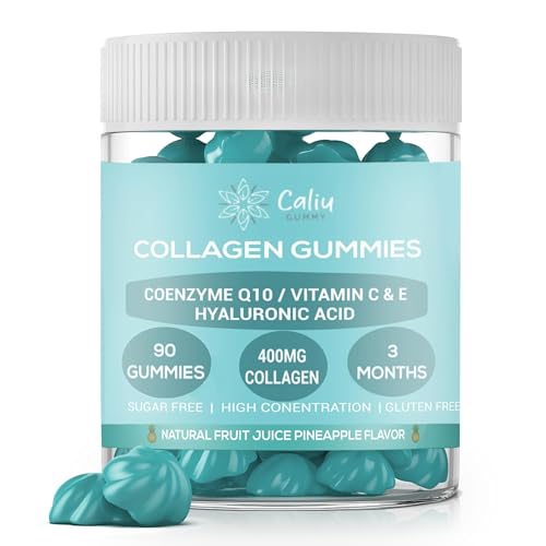 CALIU GUMMY | Gomitas de Colágeno Marino Hidrolizado 400 mg + Ácido Hialurónico + Coenzima Q10 + Vitaminas C, D y E | 90 Gomitas | Piña | Suplemento Piel, Cabello, Uñas y Articulaciones | Sin Azúcar