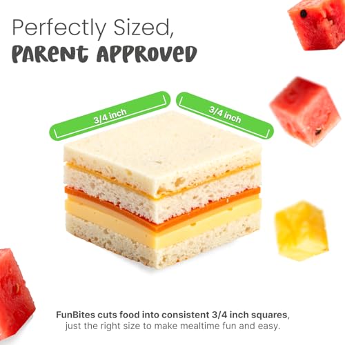 FUNBITES Sandwich Cutter for Kids Lunch, Mini Cookie Cutters, Bento Box Accessories, Cuts Food into Bite-Size Shapes for Toddler Lunch, Great for picky eaters - Green Squares 1pk
