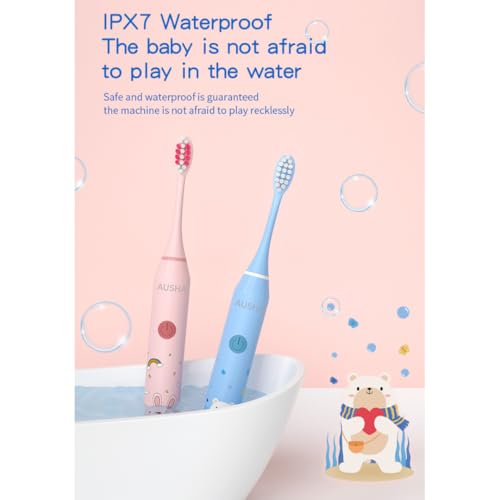 Image of Ausha Giraffe Kids Electric Toothbrush with 3 Extra Heads with Soft DuPont Bristles, Rechargeable, Cartoon Design, Smart Timer, 5 Modes,Waterproof Tooth Brush for Children (Ages 3-12)
