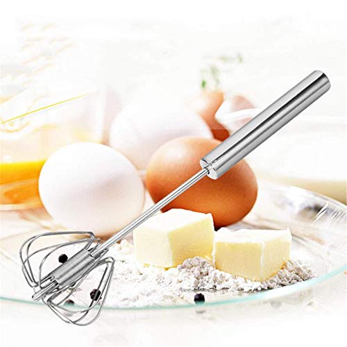 Kitchen Tools Whisk Egg Beater Semi-Automatic Egg Beater Stainless Steel Egg Whisk Manual Hand Mixer Self Turning Egg Stirrer Tools Kitchen Accessories (Color : Silver, Size : 25 X 5.5 Cm) #TOP2
