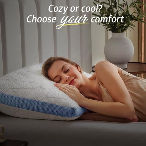 BETU Cooling Pillow Queen Size, Shredded Memory Foam Cool Pillow for Hot Sleepers, Adjustable Firm Soft Support Bed Pillows Perfect for Back Neck Pain and Side Sleeping with Pillow Case Cover, Blue by BETU - Image 6