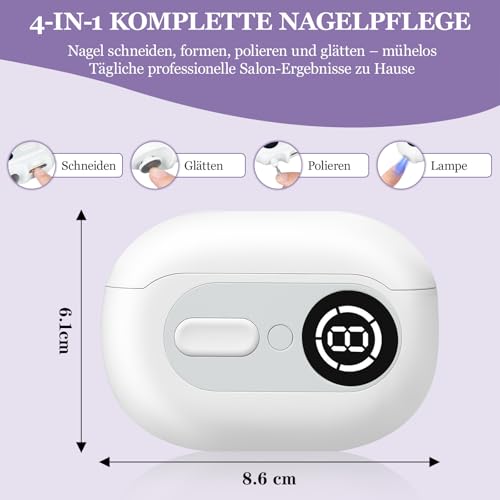 Elektrischer Nagelknipser, 4-in-1 Automatischer Nageltrimmer und Polierer mit LED-Licht & Nagel-Aufbewahrungsbox, USB-Aufladbares Elektrisches Nagelfeile mit 3 Geschwindigkeitsstufen für Babys