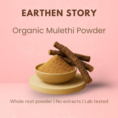 Image of Earthen Story Certified Organic Mulethi Powder (200g) | Lab Tested for 192 Pesticides | Pure Liquorice Root (Yashtimadhu) for Throat, Digestion & Skin Brightening | Vegan, Non-GMO