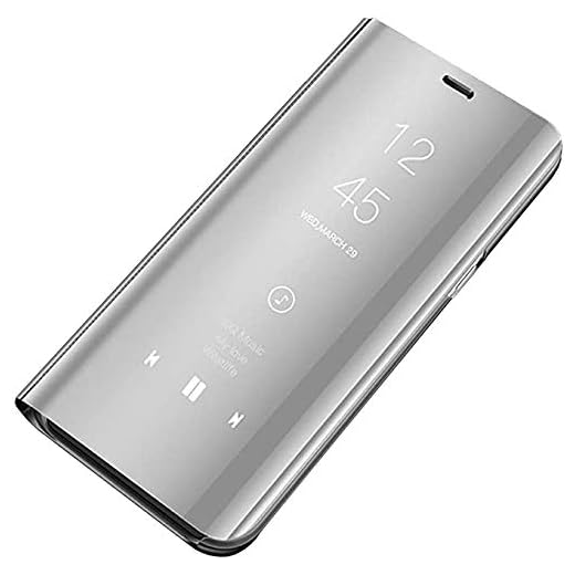 Emlivi Kompatibel för Huawei P10 lite fodral läder flip väska fodral spegel mobiltelefonfodral för Huawei P10 lite skyddande skydd anti-shock PC skydd klar visning stående skydd för Huawei P10 lite – silver