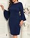 Pinup Fashion Plus Size Cocktail Party Dress Navy Blue Wedding Guest Formal Bell Sleeve Vintage Wear to Work Dress 14W