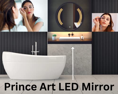 Image of LED Mirror Glass Bathroom Wall - Decorative Led Mirror with Touch Sensor Lights Cabinet Vanity Wall Design Darpan Full Length for Home (21x21 Inch Round DH6)