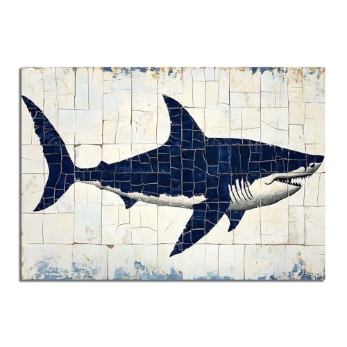 Impression sur toile moderne carrelage requin bleu décoration murale 70x100cm