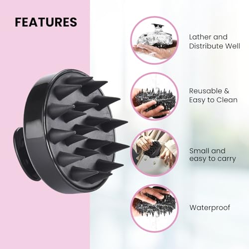 Image of MildCares Scalp Massager Brush - Silicone Scalp Exfoliator & Anti‑Dandruff Scrubber | Head Massager for Hair Growth, Shampoo Applicator & Oil Massage | Waterproof, Non‑Slip Grip | For Men & Women (Black, Pack of 1)