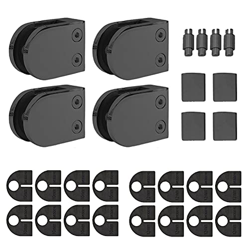 Image of 40-Pack, Stainless Steel 316 Grade Flat Back Round Glass Clamp 63 x 45 mm for 3 /8 inch - 1 /2 inch Tempered Glass or Laminated Glass, Matt Black Finish (GC-064B-40)