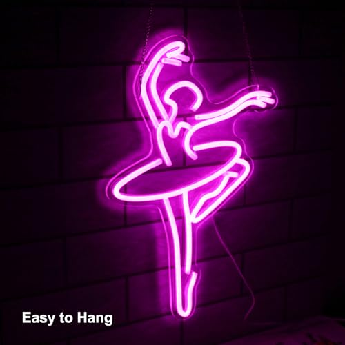 Image of Ballet Girl Neon Sign Dancing Woman LED Wall Light Up Signs for Room Decor | Dancer Neon Light, Pink Wall Art, Dimmable Dance Neon Wall Sign, Bedroom Dance Party Decor, USB Powere, Let's Dance LED Sign
