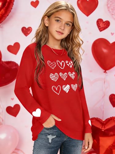 Image of Girls Valentines Day Shirt:Cute Heart Graphic Long Sleeve Tee Tops 6-14y