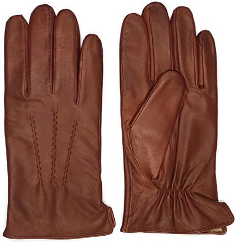 ZLUXURQ Luxury Soft Leather Gloves for Men in Red-Brown - Quality Sheep or Deer Skin Leather Men’s Gloves Cashmere or Wool Lined Winter