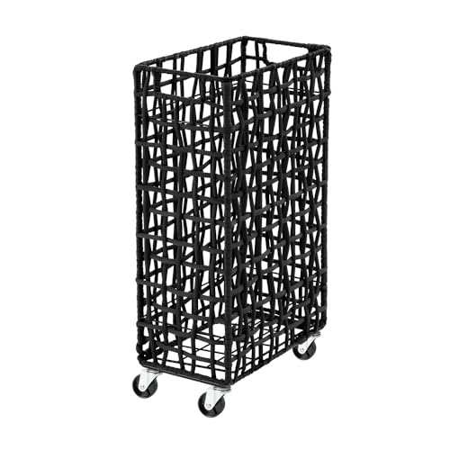 003427 FOLDING ROUGH KNIT LAUNDRY BASKET with CASTER 40L/SLIM �����h���[�o�X�P�b�g ���ʏ����[ �E�ߏ� ���r���O���[ �L���X�^�[�t�� �܂��݉\ (Black)