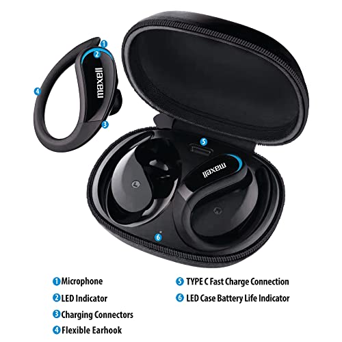 Image of Maxell True Wireless Earbuds with Earhooks, 15hr Battery, Bluetooth 5.0