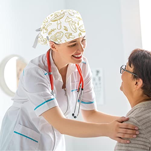 Image of Women's Working Caps Bouffant Surgical Cap with Bow Scrunchies Little Daisy Art Paint Ponytail Holder Tie Back Scrub Hat