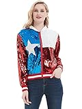 Anna-Kaci Womens Sequin Jacket Bomber Coat 1989 Slitter Outfit For Concert Party, Texan, X-Large