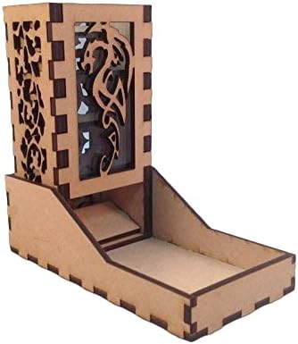 Dragon Mini Dice Tower v4 Neon Blue Acrylic Window Laser Cut MDF Unique Gift