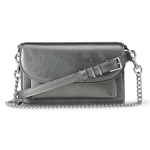Amazon Essentials Womens Convertible Crossbody Clutch Bag with Interchangeable Straps Gunmetal One Size