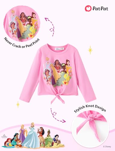 Image of Disney Frozen Princess Minnie Stitch Girl Clothes Long Sleeve Knot Front Sweatshirt Flare Pants Fall 2 Piece Outfit 2-9Y