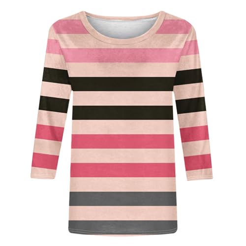 3/4 Length Sleeve Womens Tops Striped Casual Crew Neck T Shirts Loose Fit Color Block Business Dressy Blouses Summer Clothes3