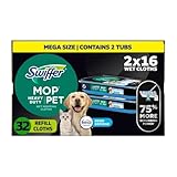 Swiffer Sweeper Pet Heavy Duty Multi-Surface Wet Cloth Refills for Floor Mopping and Cleaning, Fresh scent, 16 count, Pack of 2