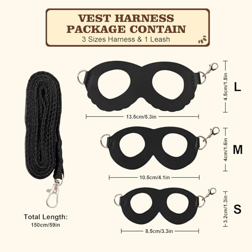 Image of 3Pcs Sugar Gilder Harness and Leash Set, Adjustable Squirrel Harness Small Animal Training Walking Vest for Rabbit, Guinea Pigs, Bearded Dragon (Black)