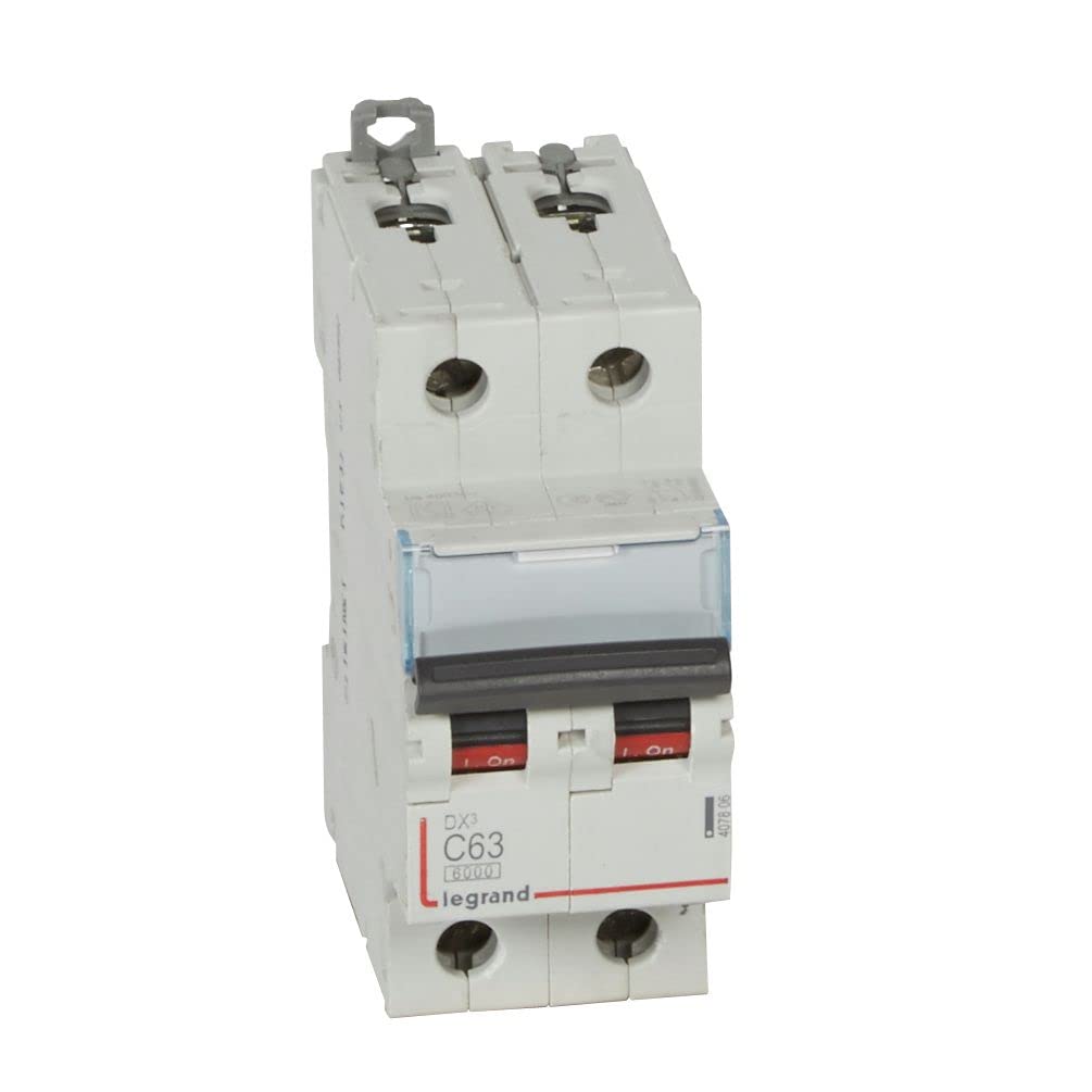 Legrand 407806E Interrupteur automatique magnétique thermique, 2P, 63 A, courbe C, 10 kA, 2 modules, DX3