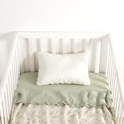 Image of Organic Baby Blanket Flounce Edge Large 50 inchx43 inch Floral, 100% Muslin Cotton Super Soft Breathable Toddler Quilt Crib Blankets Gender Neutral for Baby Boys and Girls Bassinet, Bed, Stroller & Snuggling