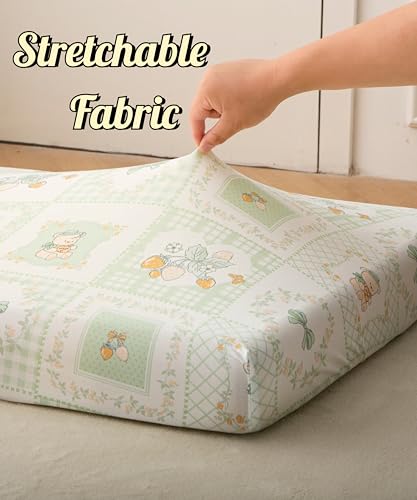 Image of SDY Jersey Floral Crib Sheets for Baby Boys and Girls,52 inchx28 inchx8,2 Pack,Neutral Green Flower Standard Oval /Retangle Crib Mattress Sheets for Toddler,Super Soft Breathable