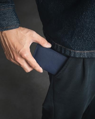 Image of VULKIT Leather Business Card Holder 2 Sided Slim Business Name Card Organizer for Men or Women (Nappa Navy)