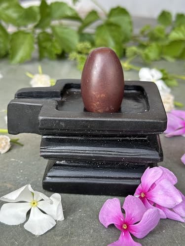 Image of 1.5 inch Original Narmadeshwar Narmada Shivling with 3 inch Narmada Stone Yoni Base Jaladhari (Swayambhu Shivling, Black Square Jaladhari)
