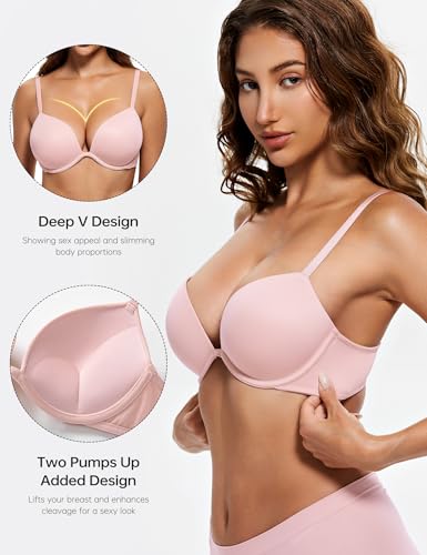 Image of Wingslove Women's Push Up Bra Deep V Plunge Underwire T-Shirt Bra Multiway 2 Cups Up