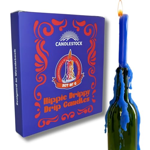Candlestock Hippie Drippy Drip Candles - Pack of 6 Dripping Tapers - Wine Bottle Melting Candles (Multi Pack (White Ivory Black Blue Orange Green))