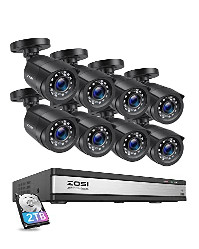 Image of ZOSI 16CH Home Security Camera System with 2TB HDD, 8-Pack 1080P Wired Outdoor Indoor Cameras, H.265+ 16-Channel DVR, AI Human /Vehicle Detection, 80ft Night Vision, 24 /7 Recording, No Monthly Fee