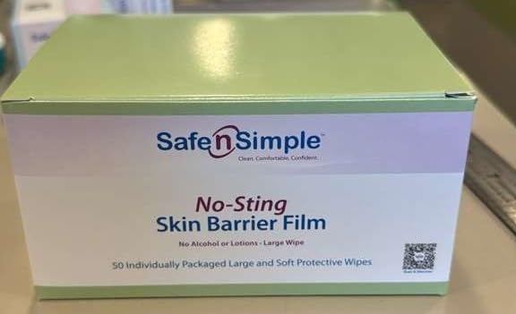 Safe n' Simple Large Skin Barrier Wipes No-Sting - 5" x 7" - 50 Count - Alcohol-Free Skin Prep Wipes, Individually Wrapped Barrier Film for Ostomy Supplies, Colostomy & Ileostomy Care Use