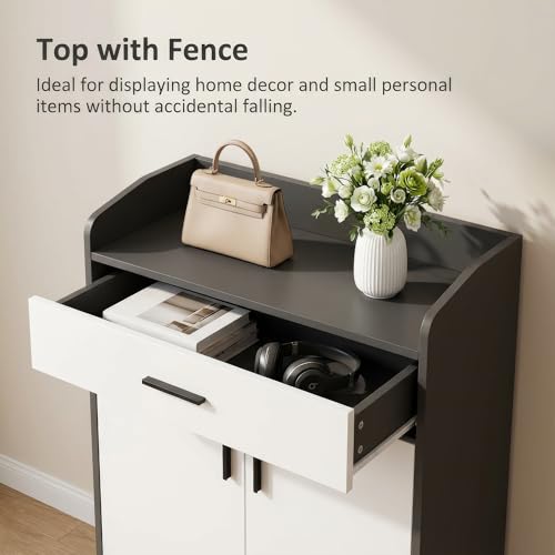 Image of Decor & More 2 Door Shoe Rack Wooden with Shelf and Drawer, Shoes Rack with Door for Home, Shoe Organizer Space Saver, Shoe Cabinet Stores 15-16 Pairs, Footwear Stand,DIY
