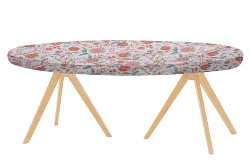 Image of The Furnishing Tree Elastic Cotton Oval Dining Table Cover 30x48 in Inches Floral Multicolor on offwhite Base