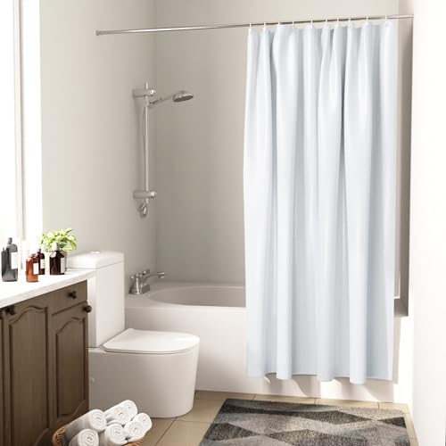 Image of Encasa XO Waterproof Shower Curtain for Bathroom 7 x 6 feet(183x213 cm), Anti-Fungal Polyester Washroom Curtain with 12 Hooks, Wet & Dry Partition Toilet Curtains ZZ White