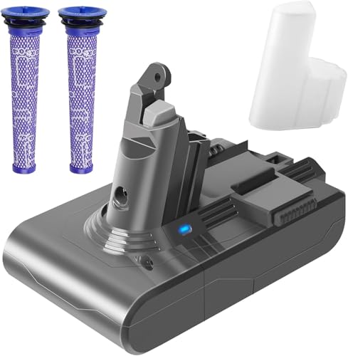 Waitley 6000mAh Replacement Battery for Dyson V6 Battery Compatible with Dyson DC58 DC59 DC61 DC62 DC72 DC74 Animal SV03 SV04 SV05 SV06 SV06 SV09 Vacuum Cleaner(2 filters +1 battery protection cap)