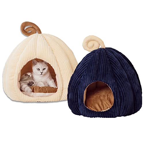 TANZEDMI Cama para gatos con cojín desmontable, lavable, plegable, suave, calentador de cuevas para gatos y perros pequeños, azul marino, talla M Cover