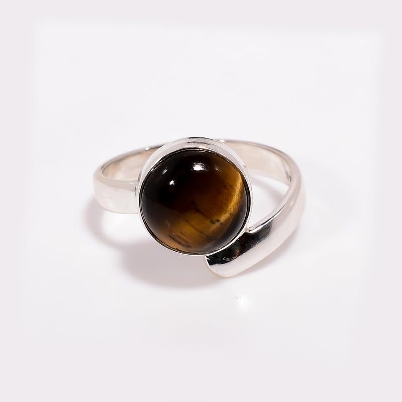 Bague oeil de tigre pierre naturelle bague argent 925 femme homme ronde