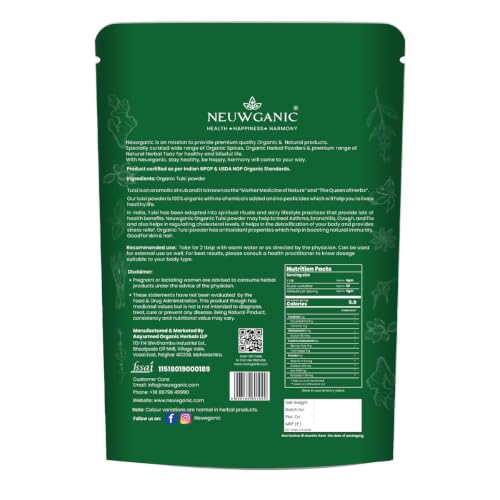 Image of Organic Tulsi Powder - Holy Basil Powder - India Organic and Usda Certified - Ideal for Making Kadha, Tea & Chutney - 200 Gm Pack Of 1